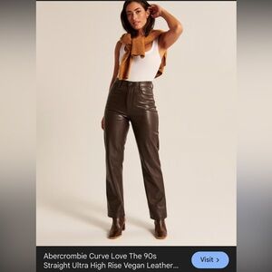 NWT Abercrombie Curve Love 90’s Straight High Rise Brown Vegan Leather Pants